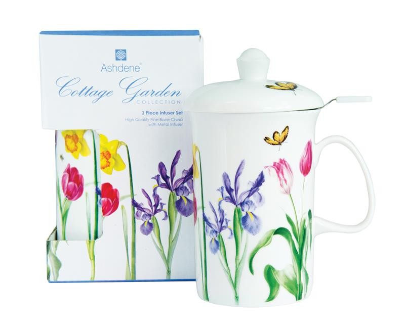 Mug porcelana al hueso infusor Cottage Garden